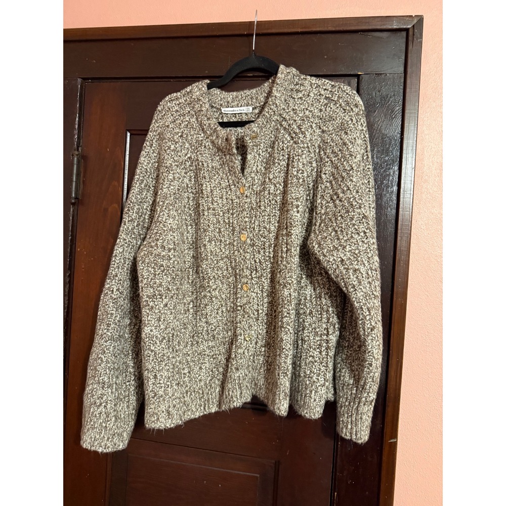Abercrombie & Fitch Brown Marled Chunky Knit Cardigan Sweater XXL Wool Blend